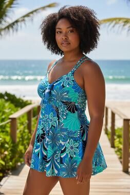 A&H  TANKINI SUIT FLUTTER BODY PADDED BRA ADJUST STRAPS ATTACH BOTTOM PLUS 18